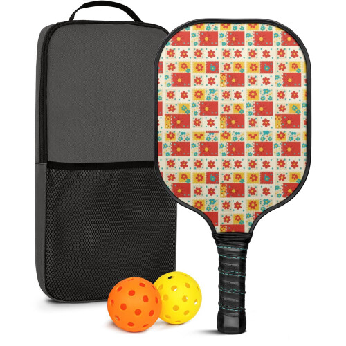 Σετ κουπιών Pickleball από fiberglass με λουλούδια, 2 μπάλες και τσάντα – Συμβατό με