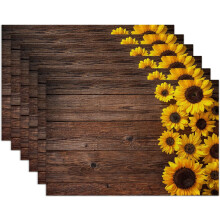 Jogo de 6 jogos americanos com estampa de girassóis de outono, laváveis e resistentes ao calor, em linho, 30 x 45 cm (12 x 18 polegadas), com