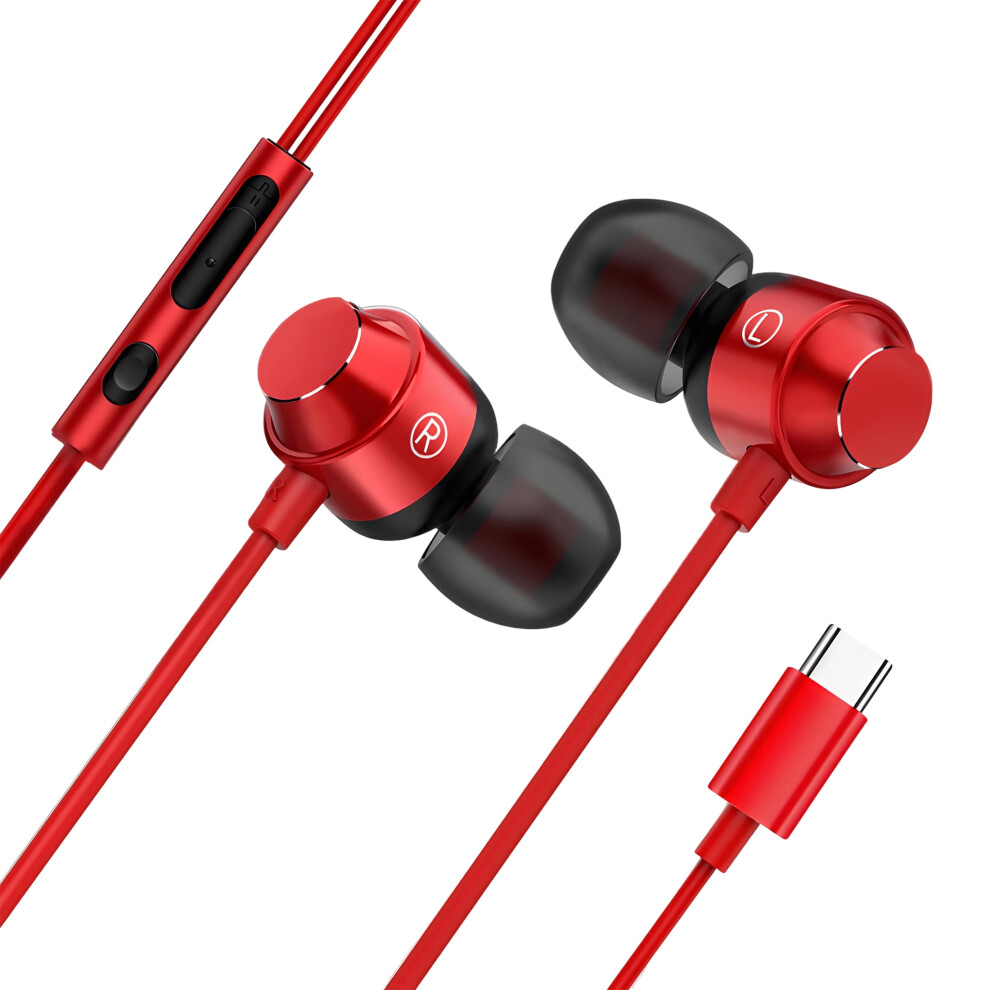 Wi Ear Buds,Bass Heavy Usb C Earbuds,Noise Isolating In-Ear Headphones,Gaming Earphones With Microphone Red 9193271583165