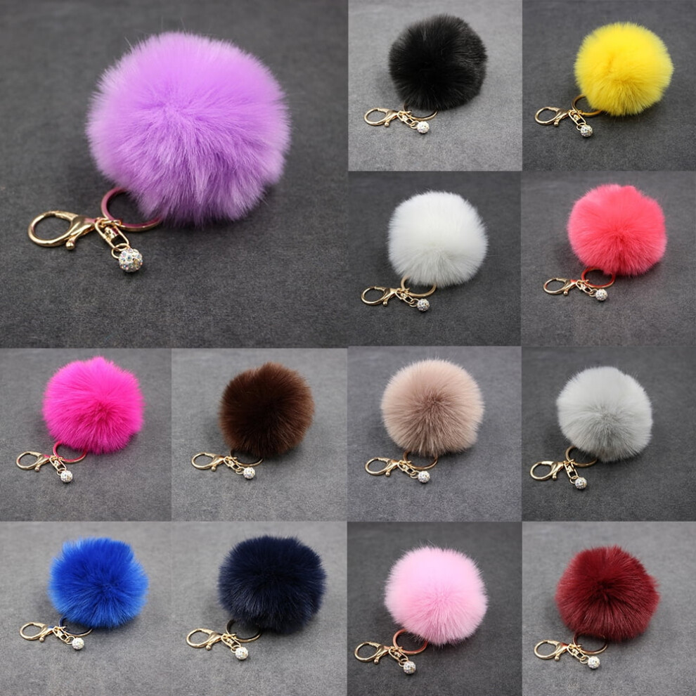 Ludlz Colorful Women Faux Rabbit Fur Ball Pompom Keychain Phone Handbag Charm Pendant 9110895651063