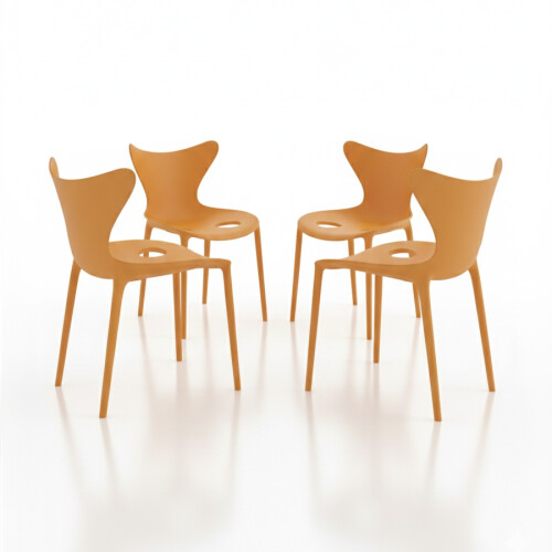 (4x Orange Stacking Chairs) Modern Style Retro Dining Garden Stackable Chairs 1