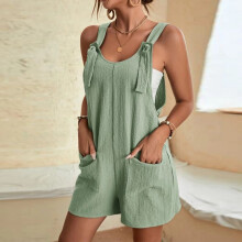 Jumpsuits til kvinder Sommer Korte jumpsuits Casual Ærmeløs Justerbar Løs Hørjumpsuit Shorts med Lommer