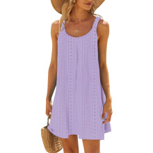 Damen Sommerkleider 2025 Strand Casual Ärmelloses einfarbiges lockeres Sommerkleid