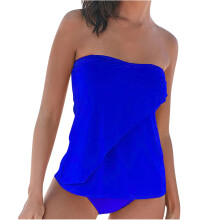 Bandeau tankini's voor dames, sportieve tweedelige badpakken met bloemenprint, effen kleur, strandkleding set, blauw
