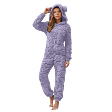 Damen-Fleece-Schlafanzug mit Kapuze und Reißverschluss