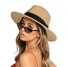 Mightlink Dames- en Herenhoeden Panamahoed met brede rand van stro Zomerstrandzonnehoed Strohoed voor Dames
