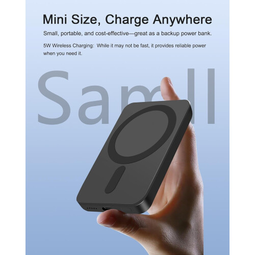 Φορητός φορτιστής Mini MagSafe 5000mAh, μαγνητική τροφοδοσία 5W για iPhone16/15/14/13/12, USB-C 12W 1
