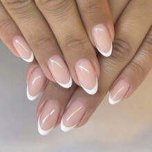Faux ongles blancs à la française, forme amande courte, brillants, couverture complète – Lot de 24