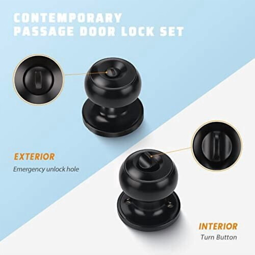 Modern mattsvart innerdörrknopp med lås, 1-pack 1