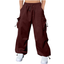 lulshou Cargohose für Herren, Sommer, hohe Taille, weites Bein, bequeme, atmungsaktive Arbeitshose für Streetwear & Outdoor, Weinrot, Größe XXXXXL