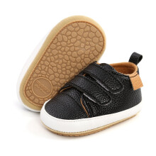 Baby Flickor Skor Spädbarn Småbarn Första Promenadskor Lätta Halkfria Sulor PU Läder Babysneakers Spjälsängsskor Svarta 1-3År