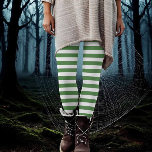 Γυναικείο παντελόνι γιόγκα με ρίγες για το Halloween – Ελαστικό κολάν με απαλή πλέξη 1