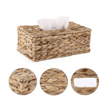 Tissuehouder van waterhyacint, rechthoekig model (23 x 14 x 9 cm), decoratieve handgeweven papierhouder voor tafel en badkamer.