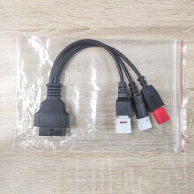3-in-1 OBD2-adapterkabel: 16-pins naar 6-pins/4-pins/3-pins, compatibel met Yamaha (3+4-pins), Honda (6-pins) en OBD1-voertuigen.