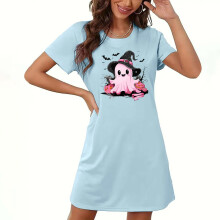 Plus Size Women's Halloween Sleepwear Double-Sided Fleece Pajama Dresses S-2XL Soft Comfortable Home Wear with Stretch