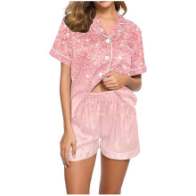 Damespyjamaset met korte mouwen, casual nachtkleding met knoopsluiting en shorts, zachte loungewear voor de zomer, maten S-2XL