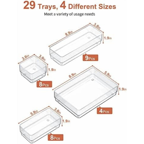 Set di organizer trasparenti per cassetti, 22 pezzi, 4 misure 1