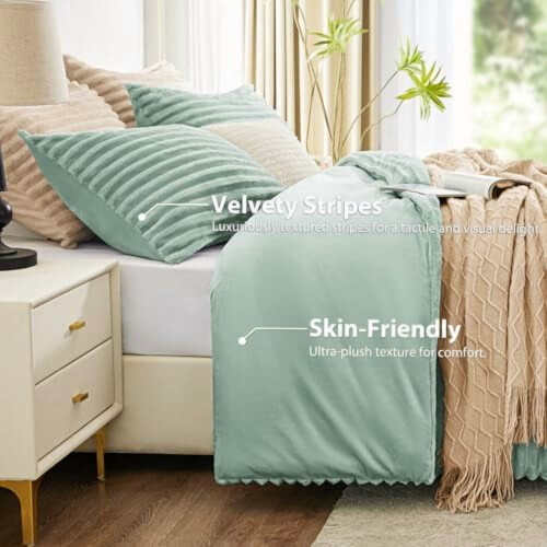 King Size Fluffy Comforter Set Sage Green 3-Piece 1