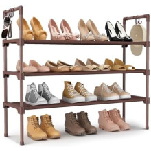 Étagère à chaussures à 3 niveaux avec 5 crochets, empilable et autoportante, idéale pour placard, entrée, garage ou chambre d'étudiant –