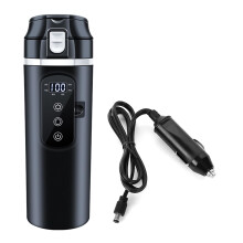Car Electric Heating Mug 500ml Stainless Steel 12V 24V with Smart Temperature Control and Leakproof Lid
