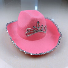 Rosa Filz-Cowboyhut mit verstellbarem Kordelzug, Damen-Dress-up-Accessoire