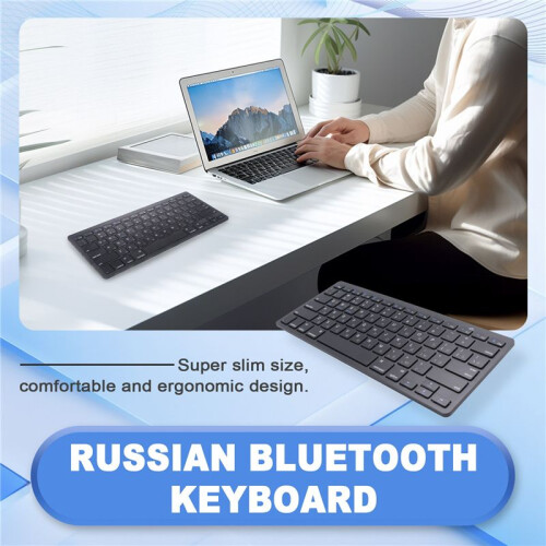 Russian Keyboard Ultra-Thin Wireless  Keyboard, for IOS Android Windows Tablet / Laptop -Black