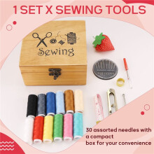 Wooden Sewing Box Sewing Accessories Supplies Kit Workbox for Mending