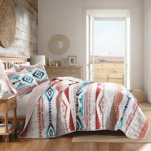 Σετ παπλώματος Aztec Queen/Ολόκληρο 3 τεμάχια Terracotta Teal 1