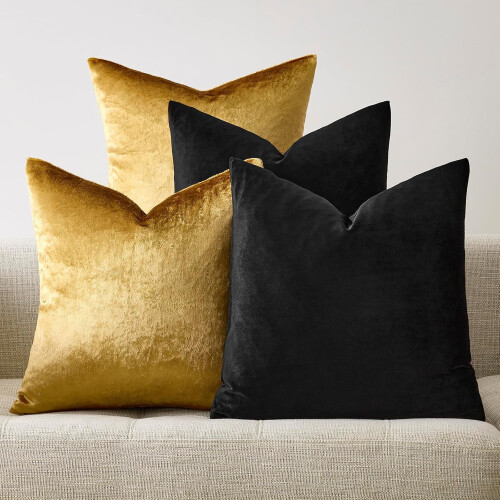 Fodere per cuscini in velluto 45x45 cm, confezione da 4, oro e nero