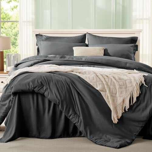Ensemble de couette 7 pièces gris foncé pour lit queen avec draps 1