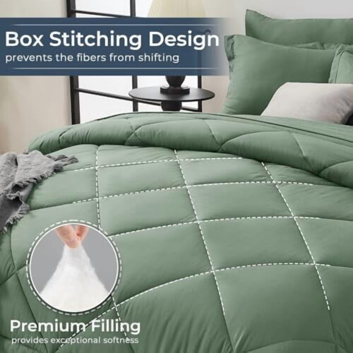 Ensemble de couette 7 pièces vert sauge pour lit queen 1