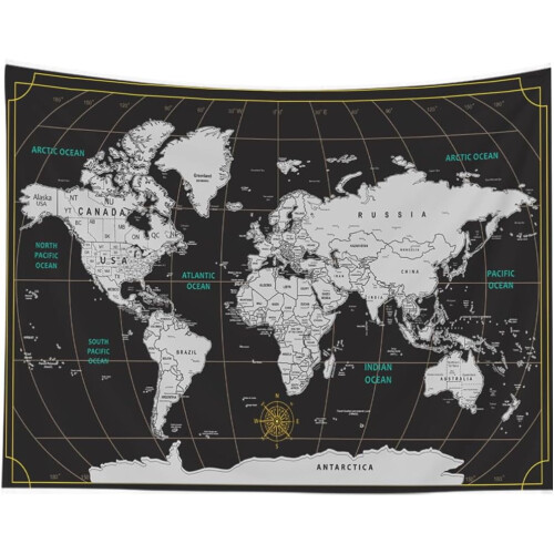 Weltkarten-Wandteppich – Polyester, 235 x 180 cm