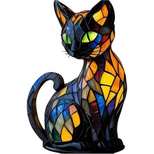 Lampe en résine Chat Noir avec lumière LED, 17 cm