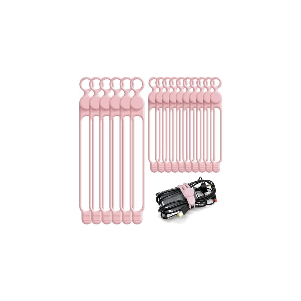 Silicone Cable Ties (16Pcs, 4.2" & 7.1"), Reusable Cord Organizer For Home/Office/Kitchen/School/Travel Â Pink 9180479057543
