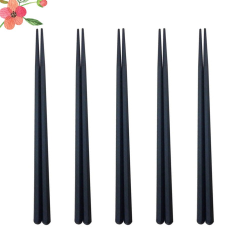 5 Pairs Black Hexagonal Plastic Chopsticks, 22.3 cm 2