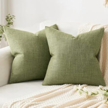 Capas de almofada com toque de linho, 45x45cm, verde-oliva claro, pacote com 2 unidades