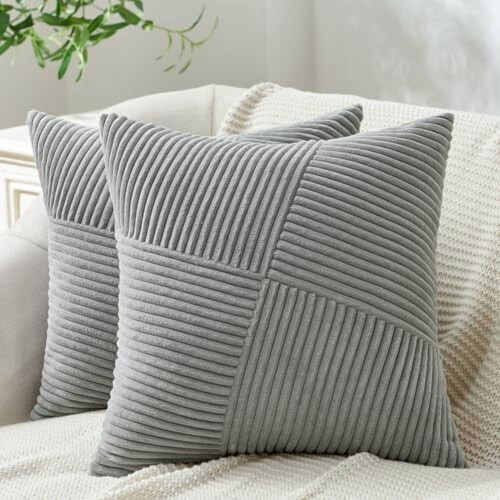 Housses de coussin en velours côtelé 45 x 45 cm, lot de 2