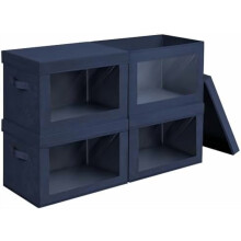 Foldable Fabric Storage Boxes with Lids & Clear Window – Navy Blue, 4-Pack, Compatible with Closet, Clothes, Yarn, Home Organization