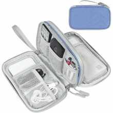 Bolsa organizadora eletrônica portátil à prova d'água, com estampa azul.