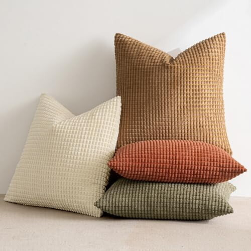 Conjunto de 4 capas de almofada estilo fazenda em veludo cotelê, 45x45 cm (18x18 polegadas). 1