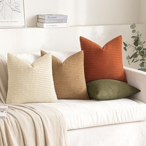 Conjunto de 4 capas de almofada estilo fazenda em veludo cotelê, 45x45 cm (18x18 polegadas). 2