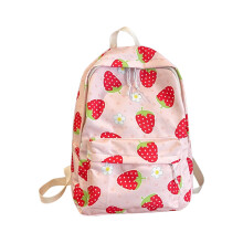 Floral Strawberry Pattern Backpack Lightweight Twill School Bag for School 15.3x11.4x5.9Inches