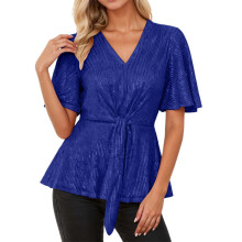 Top de lentejuelas de manga corta para mujer, estilo carnaval, ideal para fiestas y ocasiones especiales. Blusa de moda con cuello redondo holgado,
