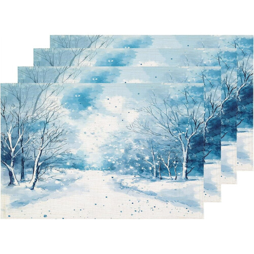 Aquarell-Winter-Tischsets, 4er-Set, 12 x 18 Zoll