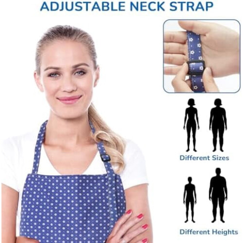 Women's floral cotton apron with 2 pockets, adjustable blue 2