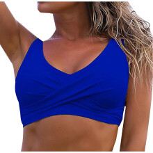 Bikinitopp med vri foran for kvinner, V-hals, polstret badedrakt, konservativ, tettsittende bikini, surfing, badedrakt, blå