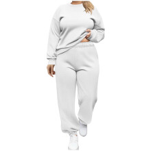 Plus Size női kétrészes melegítő szett: kerek nyakú pulóver zsebbel és húzózsinórral – Lounge Wear
