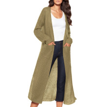 Cardigan lunghi da donna, cardigan a tinta unita con spacco, ampie tasche, cappotto lungo sottile, cardigan leggeri e larghi A-Khaki S