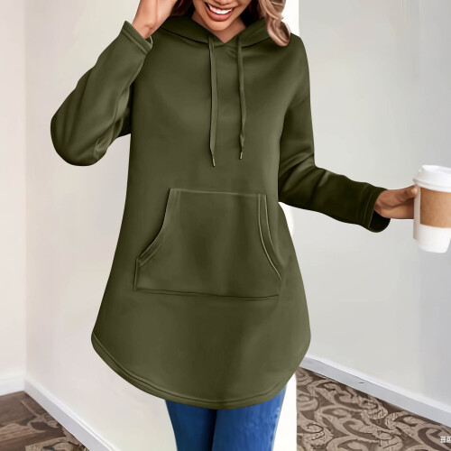 Felpa con cappuccio oversize da donna, tinta unita, maniche lunghe e tasche. 1