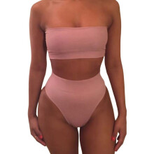 Dame Badedrakter Tube Stroppeløs Bandeau Todelt Bikinisett Badedrakter